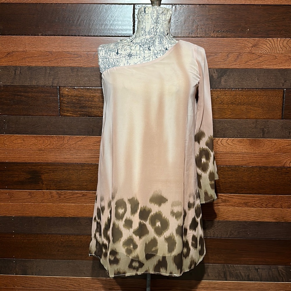 Vintage No Brand Tag One Shoulder Shiny Animal Print Blouse